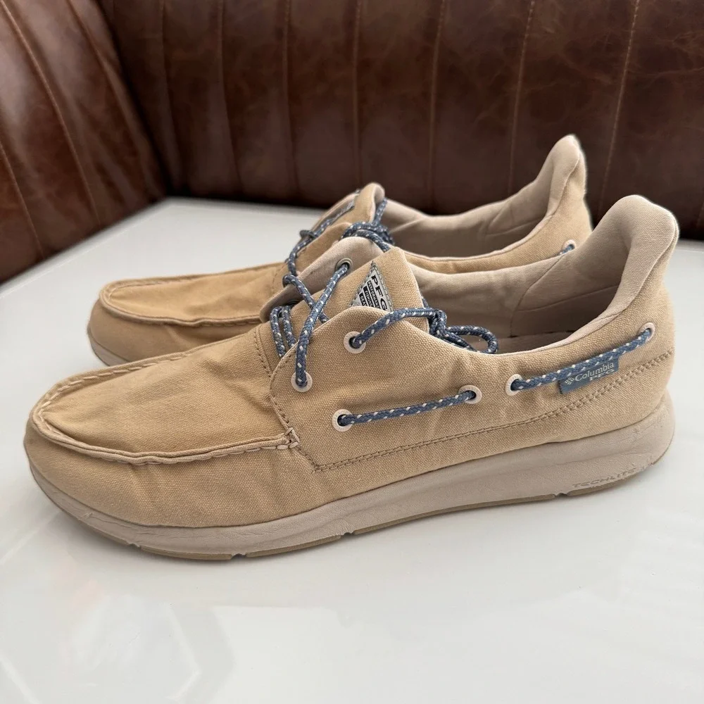 Columbia PFG‎ Boat Shoes Tan Canvas Lace Up Performance Fishing Gear Men Size 14